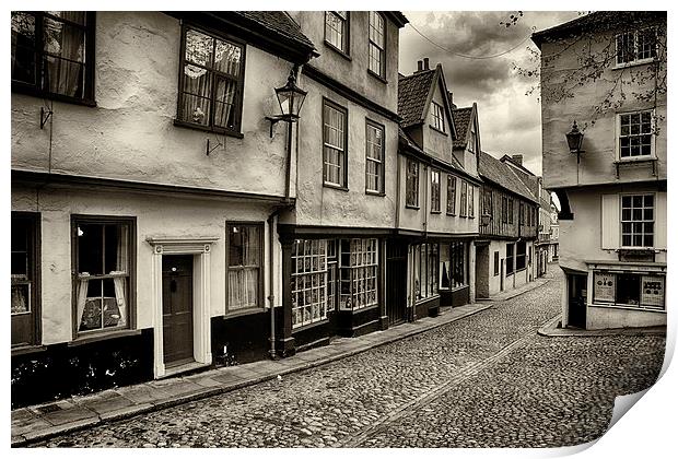 Elm Hill Norwich in sepia Print by Mark Bunning
