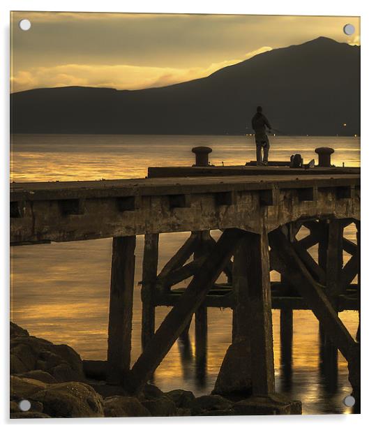 Angler on Pier at Portencross Acrylic by Tylie Duff Photo Art