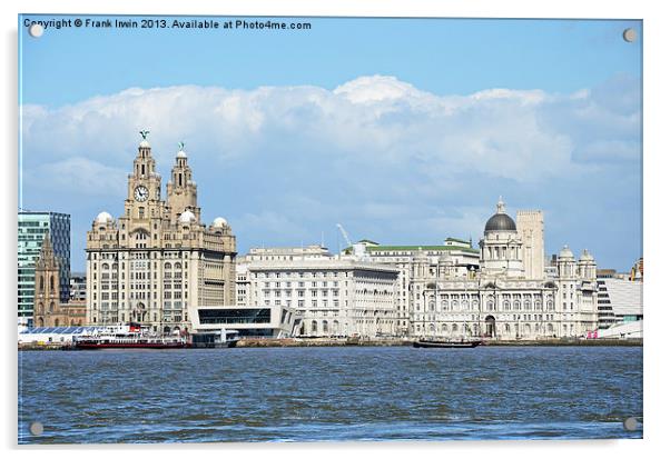 Liverpools Three Graces from the river. Acrylic by Frank Irwin