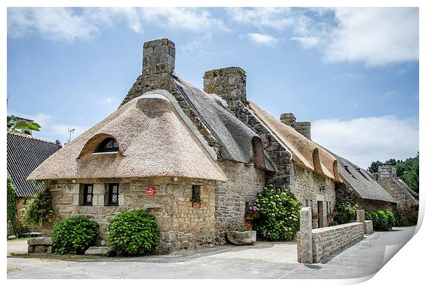 Thatched cottage in Brittany Print by Michelle PREVOT