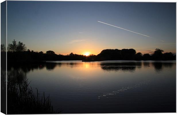 Lake, Sunset, Plane and Eel. Canvas Print by Tony Dimech