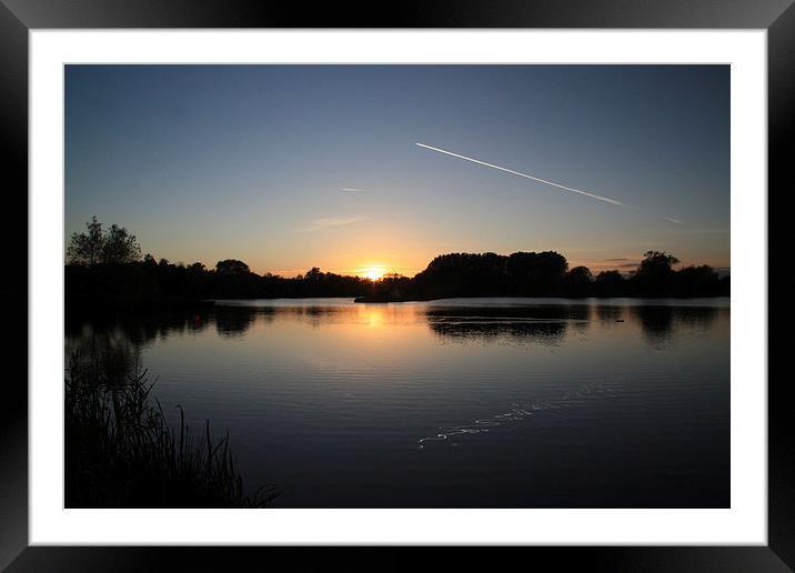 Lake, Sunset, Plane and Eel. Framed Mounted Print by Tony Dimech