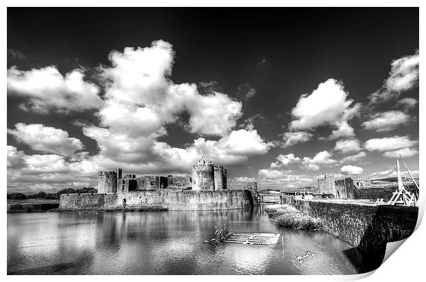 Caerphilly Castle 6 Monochrome Print by Steve Purnell