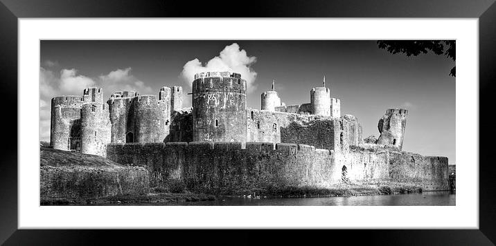 Caerphilly Castle 7 Monochrome Framed Mounted Print by Steve Purnell
