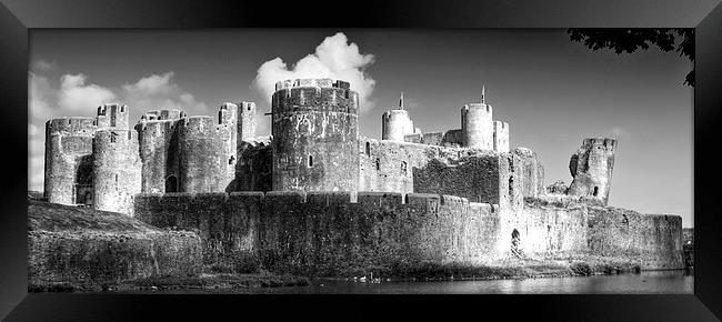 Caerphilly Castle 7 Monochrome Framed Print by Steve Purnell
