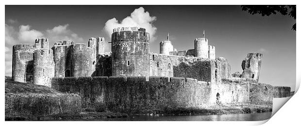 Caerphilly Castle 7 Monochrome Print by Steve Purnell