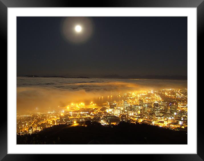 Fullmoon Fog Cape Town Landscape night Framed Mounted Print by Ralph Schroeder