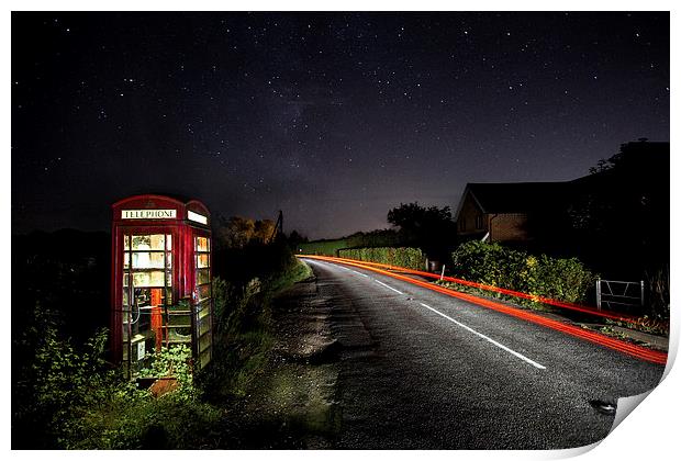 Rundown Phonebox By Night Print by Malcolm Wood