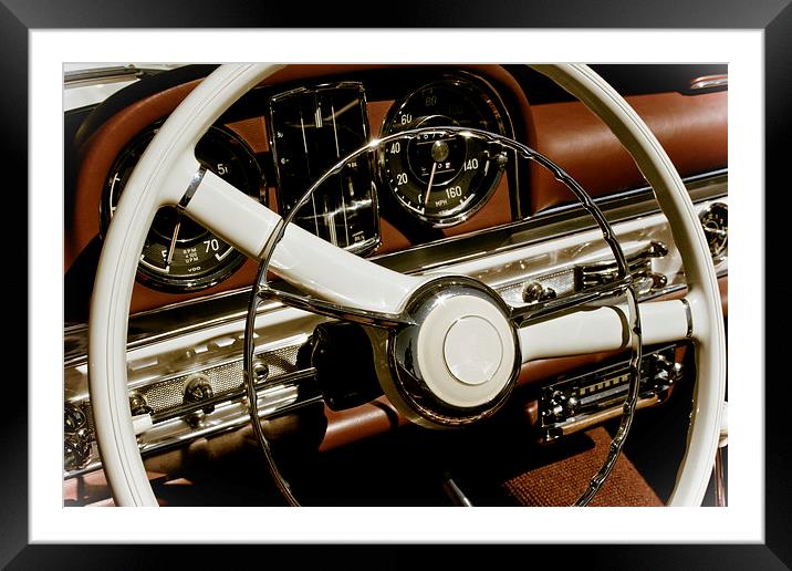 Classic Car Steering Wheel Framed Mounted Print by Simon Owler