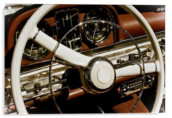 Classic Car Steering Wheel Acrylic by Simon Owler