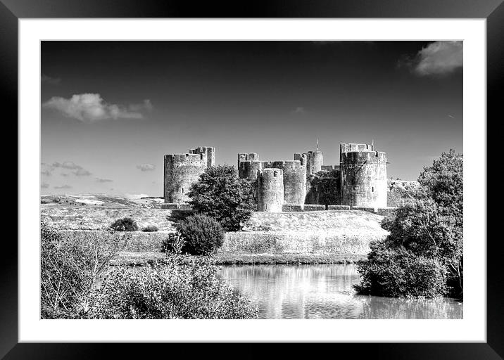 Caerphilly Castle 8 Mono Framed Mounted Print by Steve Purnell