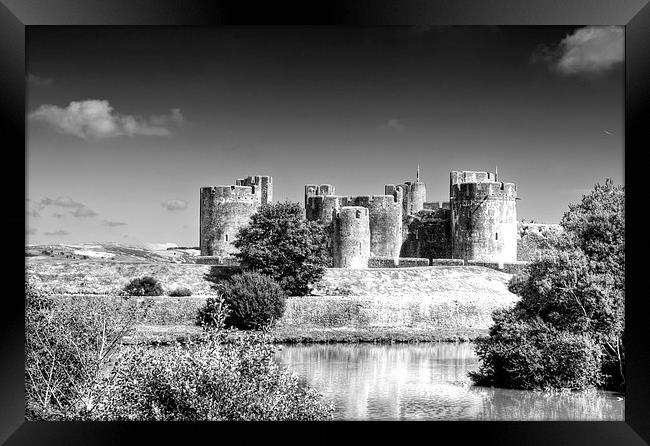 Caerphilly Castle 8 Mono Framed Print by Steve Purnell