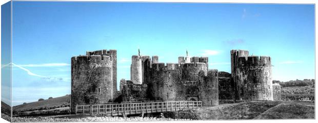 Caerphilly Castle Mono With Blue Sky Canvas Print by Steve Purnell