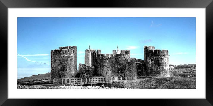 Caerphilly Castle Mono With Blue Sky Framed Mounted Print by Steve Purnell