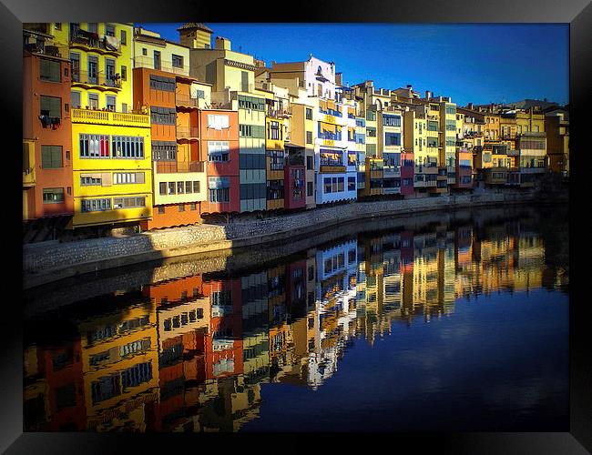Girona riverside apartments Framed Print by Leighton Collins