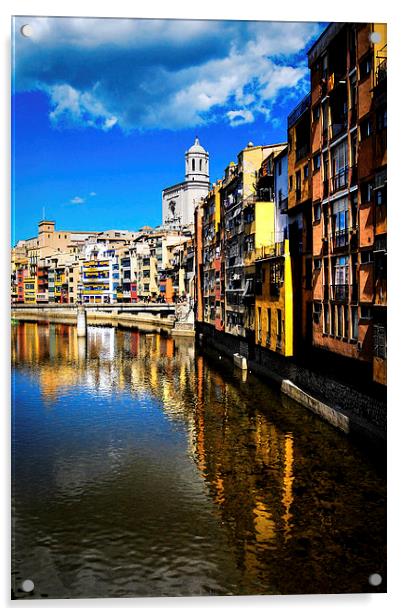 River Onyar, Girona, Spain. Acrylic by Leighton Collins