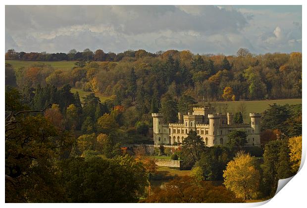 Eastnor Castle in Autumn Print by Sue Dudley