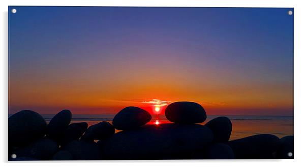 Sunset Through The Pebbles Acrylic by Pete Moyes