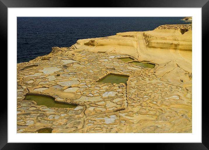 Salt pans on Gozo Island, Malta Framed Mounted Print by Gabor Pozsgai