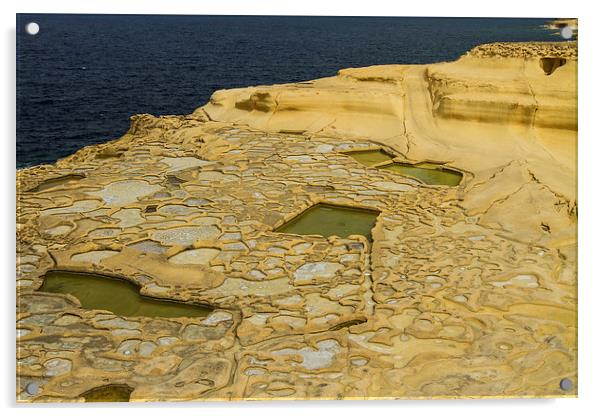 Salt pans on Gozo Island, Malta Acrylic by Gabor Pozsgai