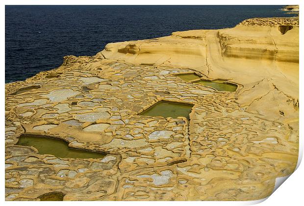Salt pans on Gozo Island, Malta Print by Gabor Pozsgai
