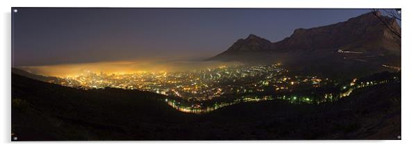 Table Mountain City lights Acrylic by Ralph Schroeder