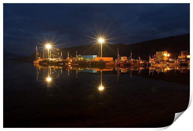 Ullapool harbour by night, Scotland Print by Gabor Pozsgai