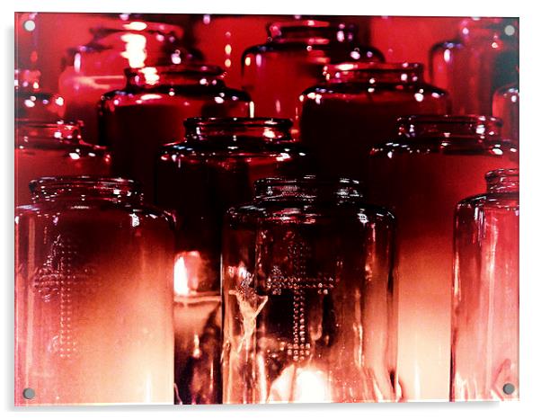 Red Votives Acrylic by Mary Lane