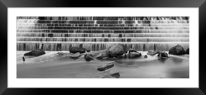 Black And White Weir Framed Mounted Print by Dave Evans