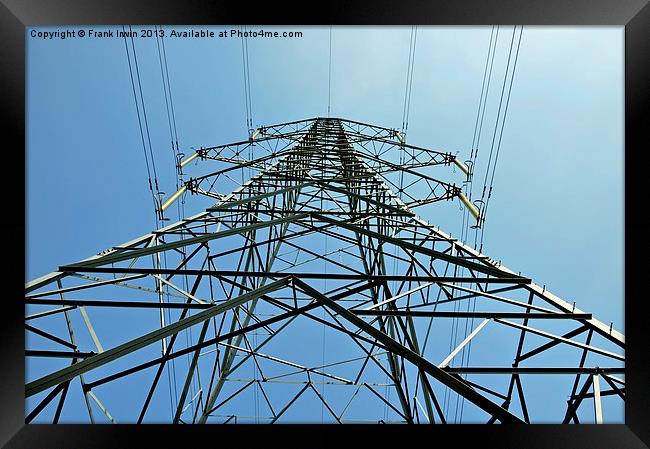 Transmission Tower - Pylon from beneath. Framed Print by Frank Irwin