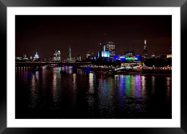 London South Bank at night Framed Mounted Print by Gary Eason
