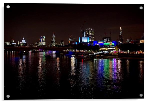London South Bank at night Acrylic by Gary Eason