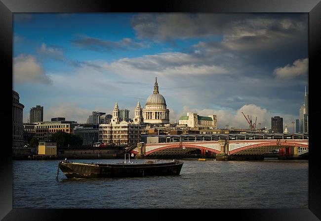 St Paul s from the river, rain clearing Framed Print by Gary Eason