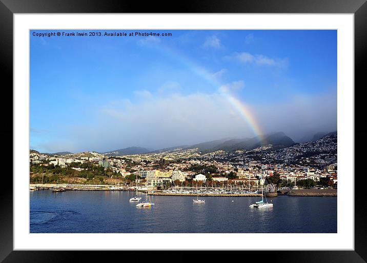 The port of Funchal with a rainbow visible Framed Mounted Print by Frank Irwin