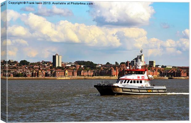 A turbine support vessel in the Mersey Canvas Print by Frank Irwin