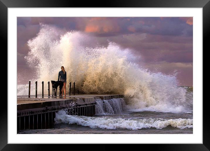 Girl and Wave Framed Mounted Print by paul blake