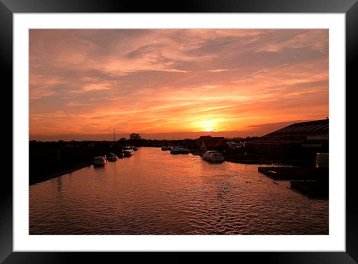 Sunset on the Norfolk Broads. Framed Mounted Print by Lilian Marshall