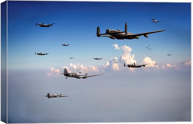 Spitfires escorting Lancasters Canvas Print by Gary Eason
