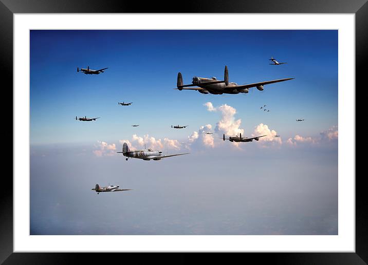 Spitfires escorting Lancasters Framed Mounted Print by Gary Eason