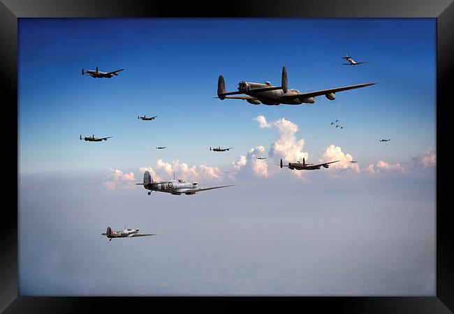 Spitfires escorting Lancasters Framed Print by Gary Eason