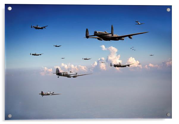 Spitfires escorting Lancasters Acrylic by Gary Eason