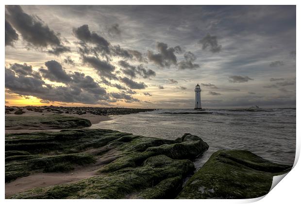 Cloudy sunset at Perch Rock Print by Paul Farrell Photography
