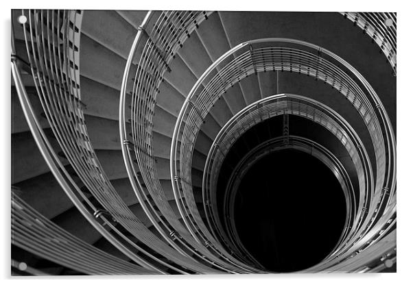 Stairwell, B&W, silver, vertical, tunnel Acrylic by Alasdair Rose