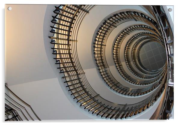 Stairwell vertical gold white grey Acrylic by Alasdair Rose