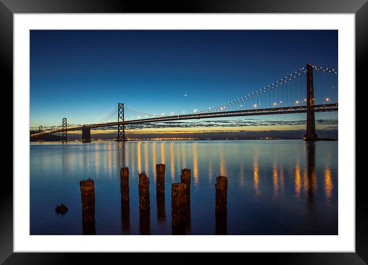Moon over Bay Bridge Framed Mounted Print by Jed Pearson
