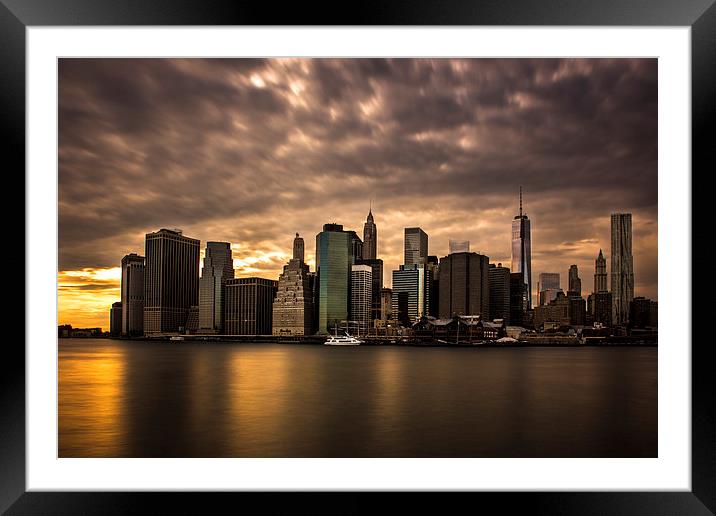 Manhattan Sunset Framed Mounted Print by Jed Pearson