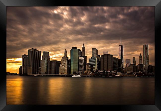 Manhattan Sunset Framed Print by Jed Pearson