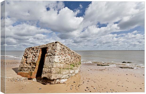 Beached Pillbox in Caister Canvas Print by Paul Macro