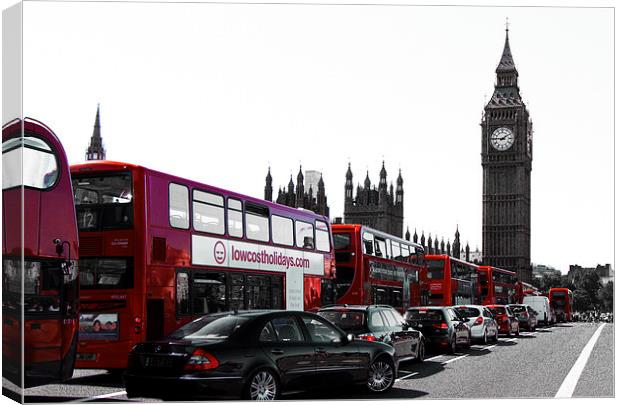 Buses on Westminster Bridge Canvas Print by Dean Messenger
