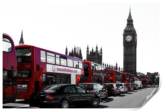 Buses on Westminster Bridge Print by Dean Messenger